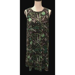 Womens Lucky Shamrock Dress Size S Green Black White Sleeveless